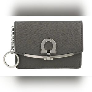 FERRAGAMO Gray Gancini Vitello Card Holder NWT